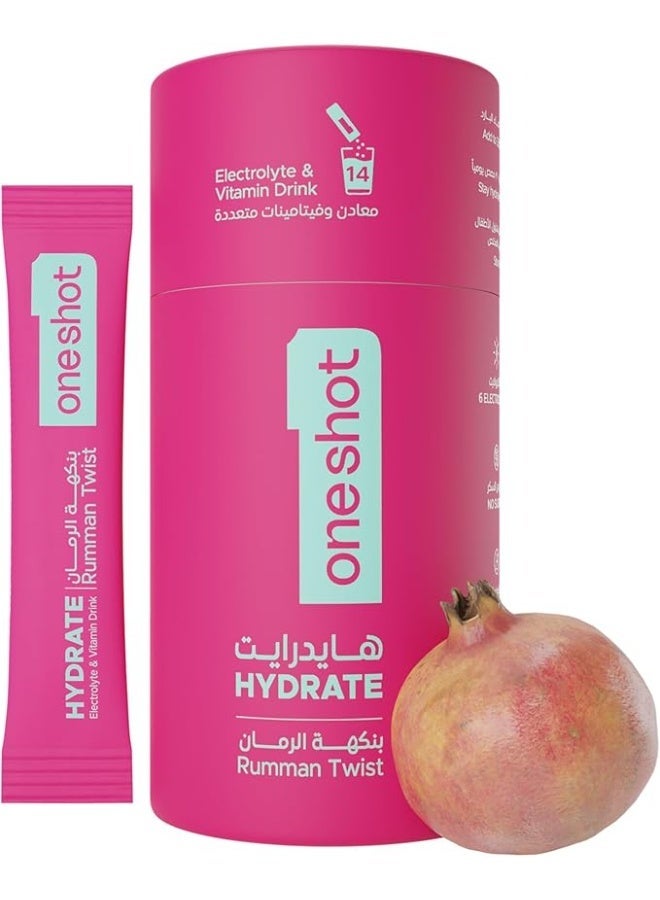 Oneshot Electrolytes & Vitamin Drink Hydrate Rumman Twist, 14 Sachets - Image 1